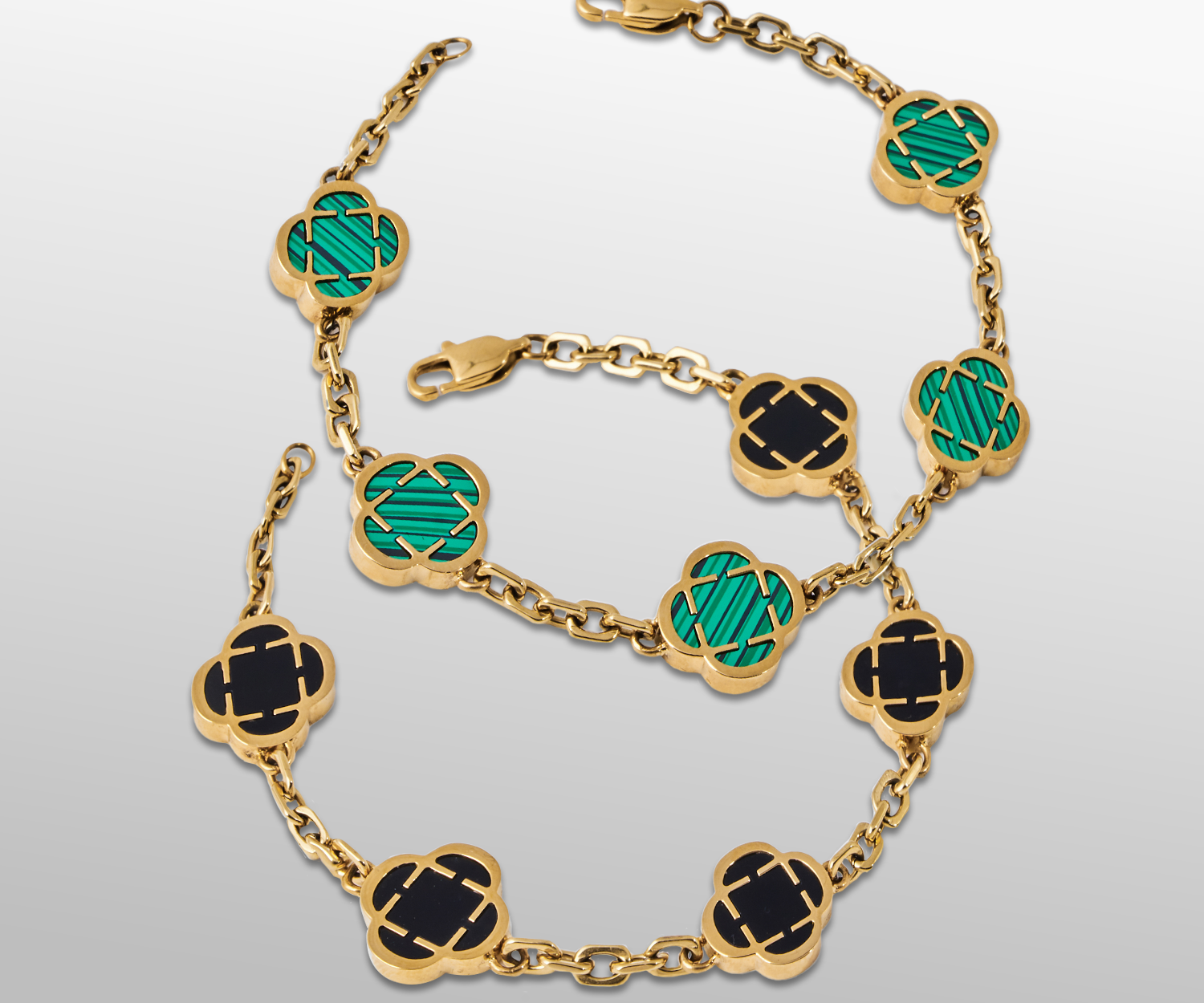 Clover Stone Bracelet Set (Gold)