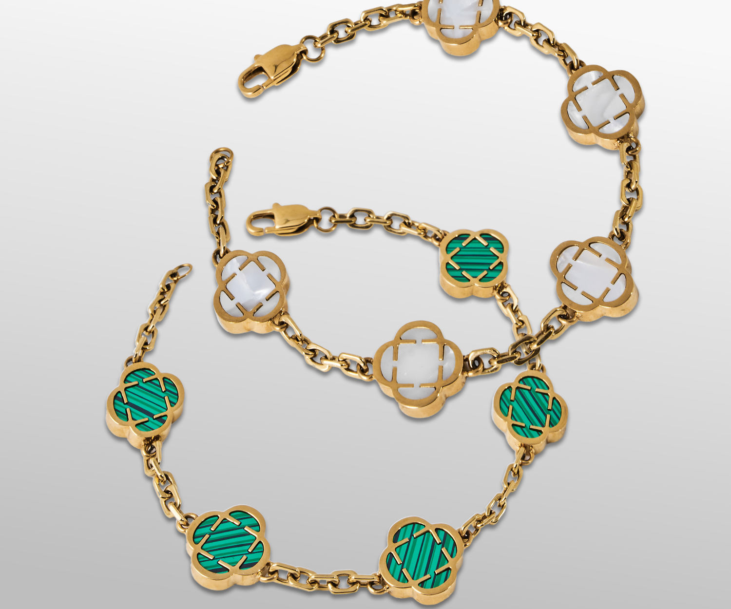 Clover Stone Bracelet Set (Gold)