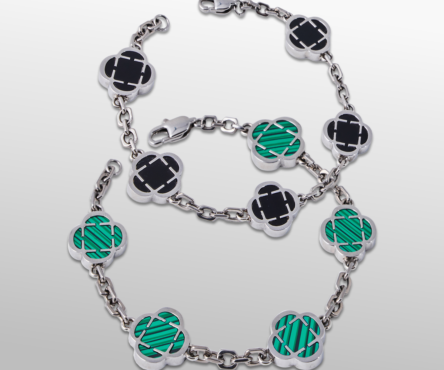 Clover Stone Bracelet Set (Silver)