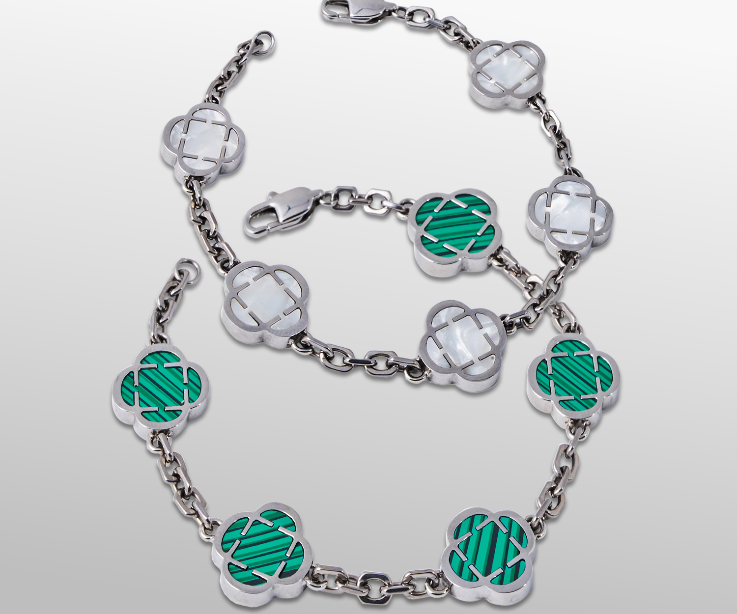 Clover Stone Bracelet Set (Silver)