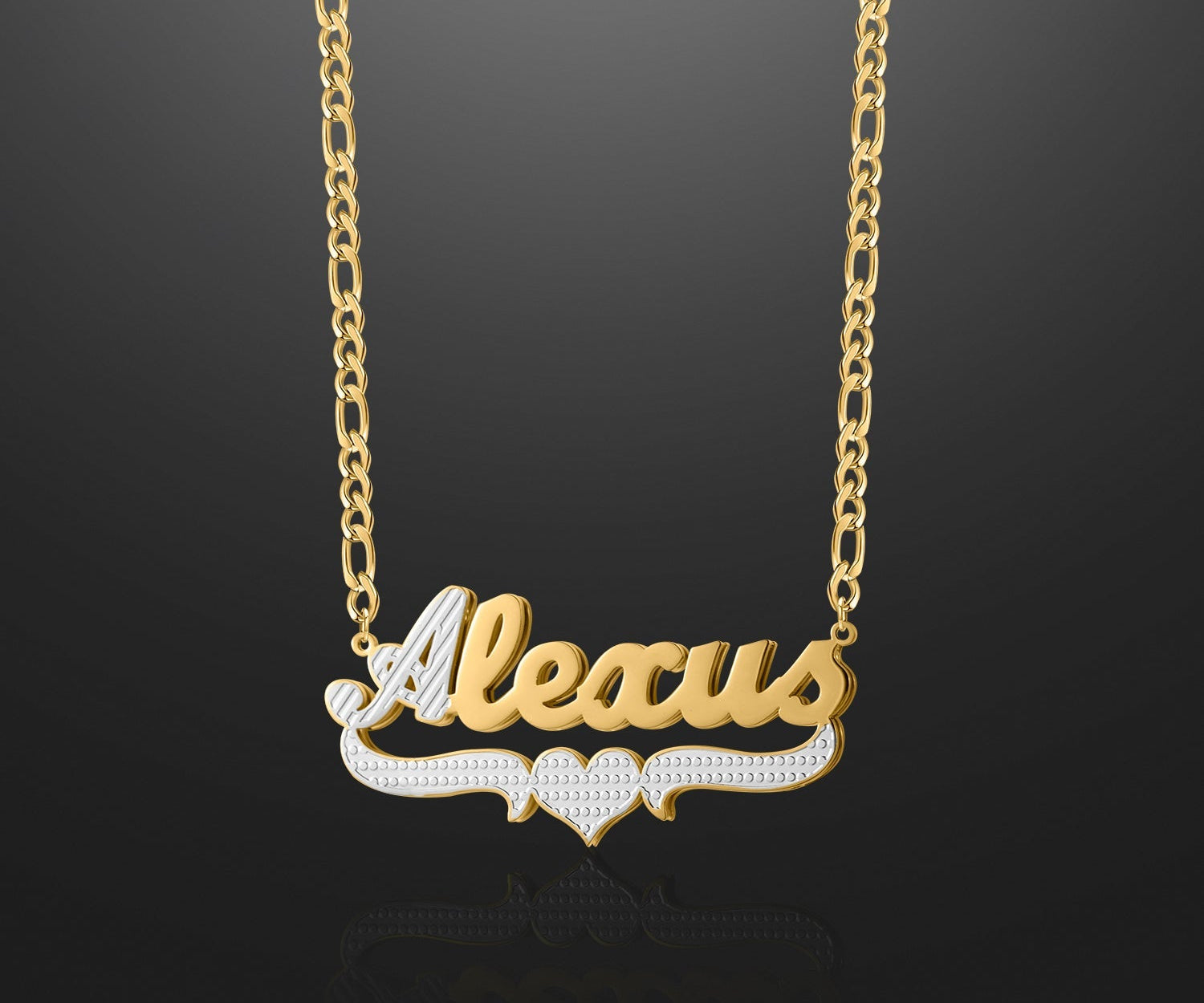 Kids Double Plated Script Name Necklace w/ Figaro Chain