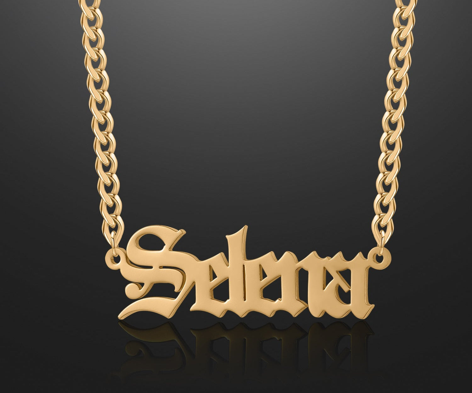 Kids Gothic Name Necklace w/ Cuban Chain