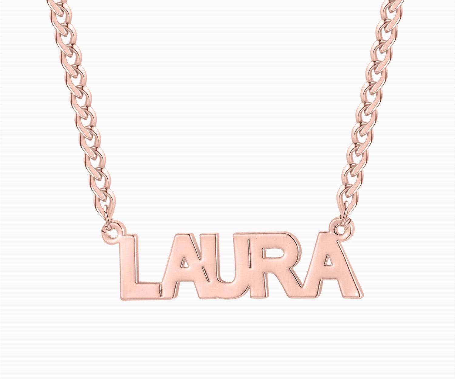 Kids Block Name Necklace w/ Cuban Chain
