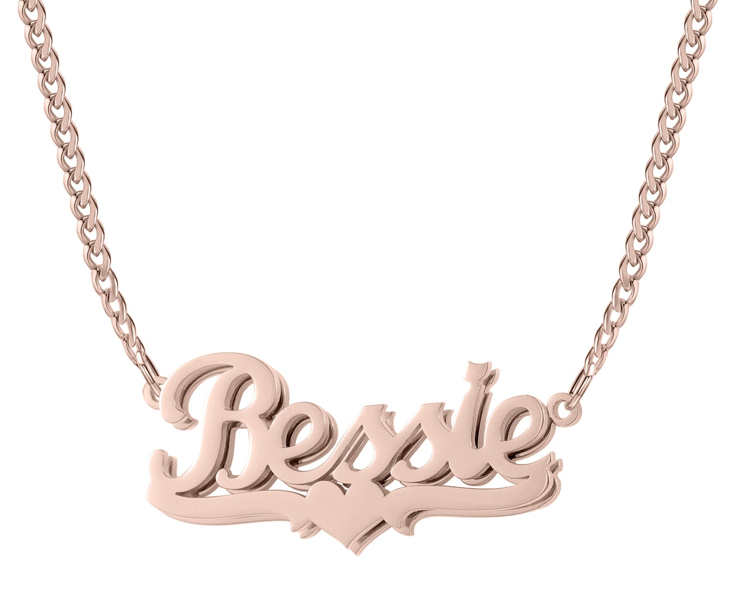 Double Plated Heart Name Necklace w/ Cuban Chain