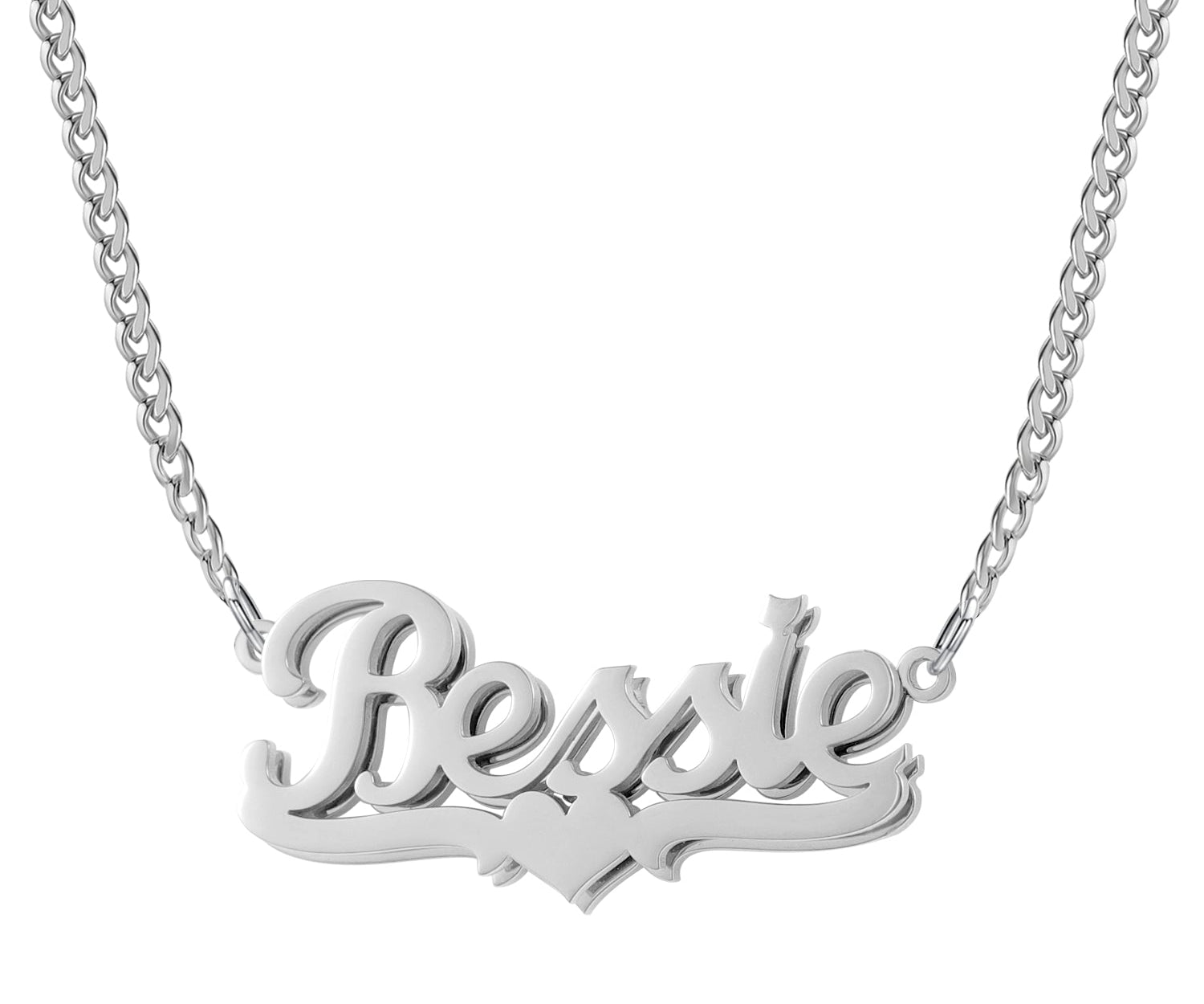 Double Plated Heart Name Necklace w/ Cuban Chain