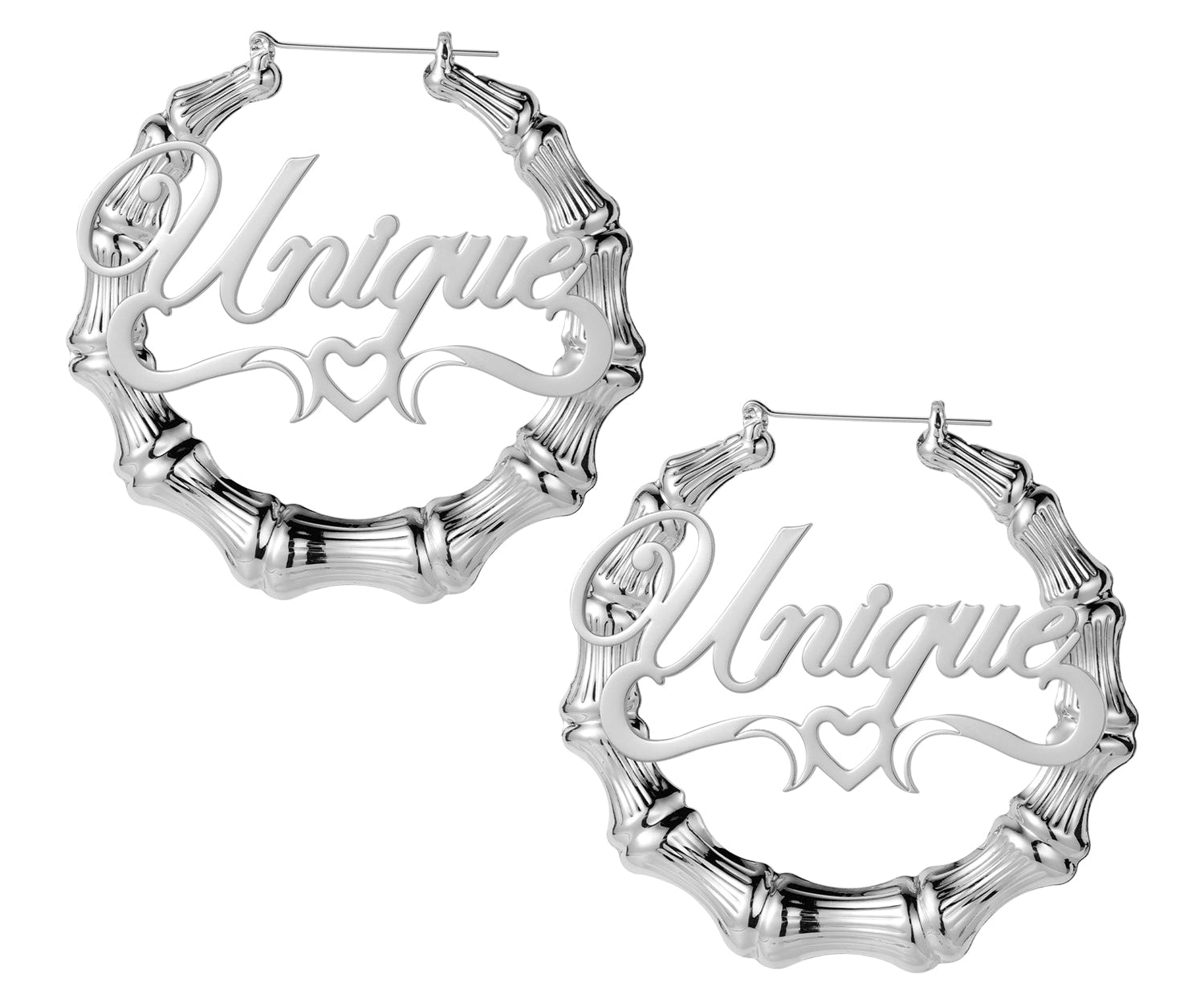 Heart Outline Bamboo Name Hoop Earrings