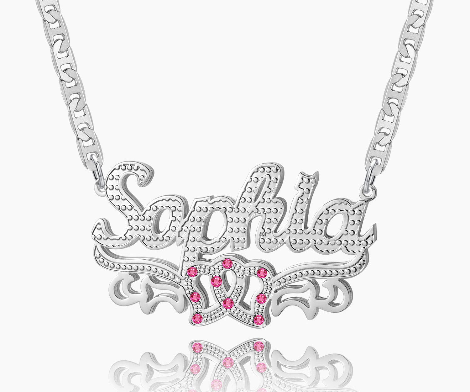 Double Plated Double Heart Name Necklace w/ Clip Chain