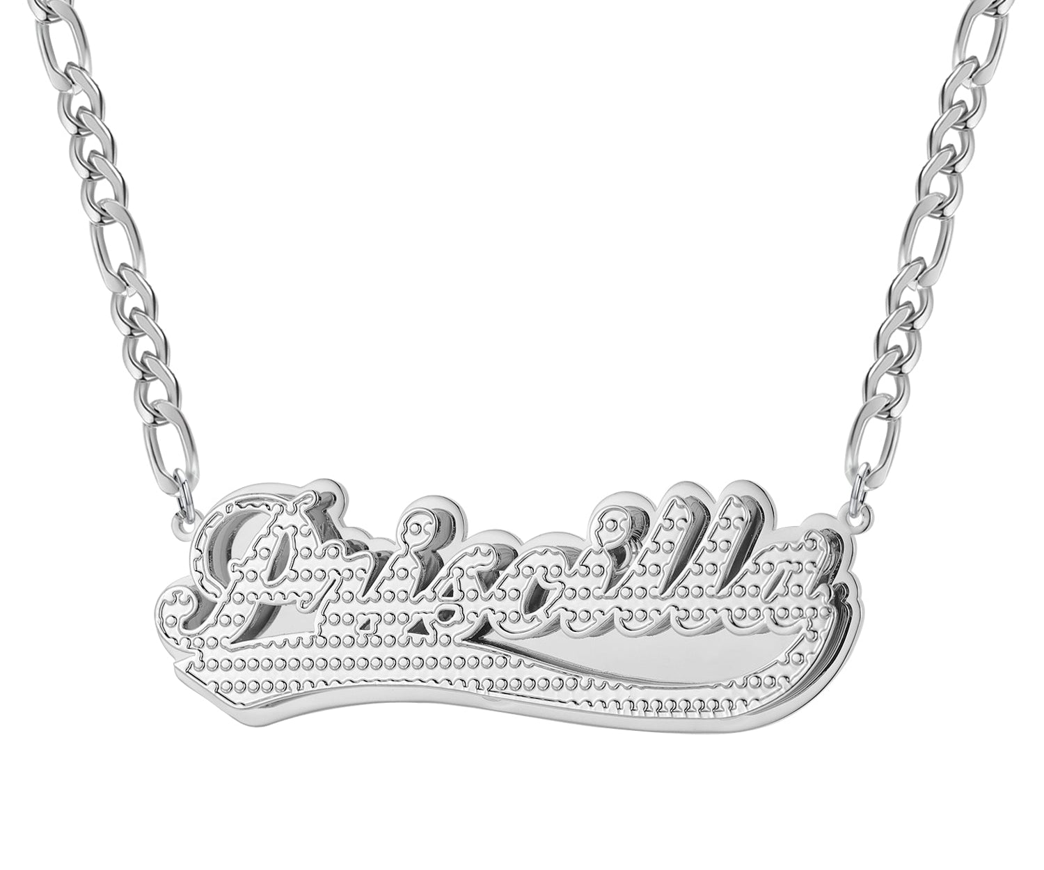 Double Plated Swiped Name Necklace w/ Figaro Chain