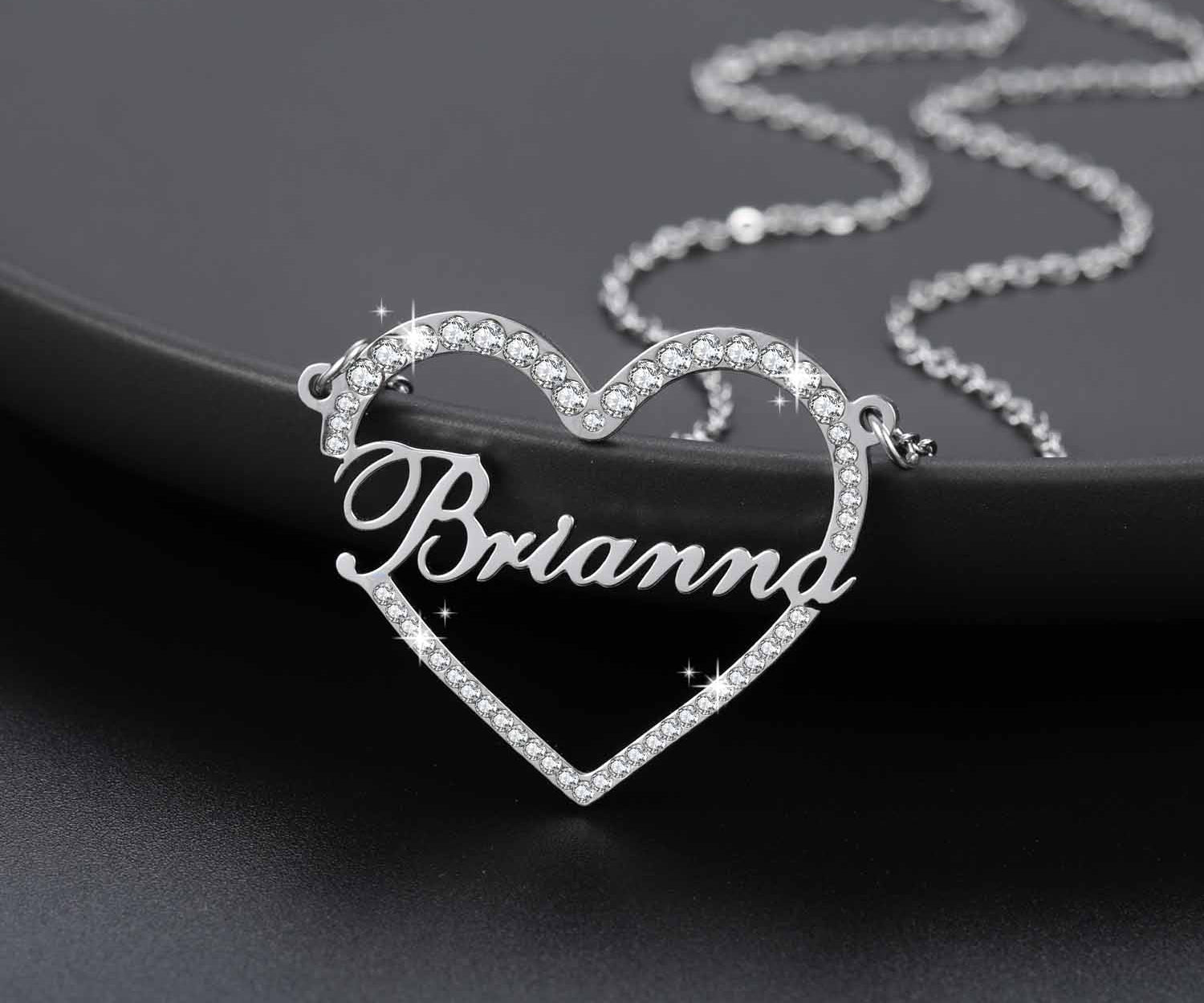 Iced Heart Shape Name Necklace