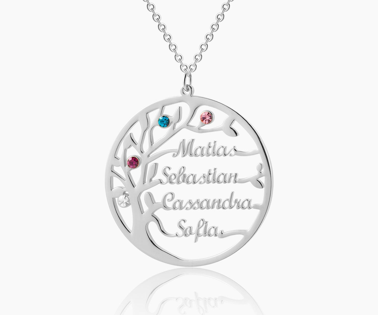 Family Tree Name Necklace w/ Birthstones