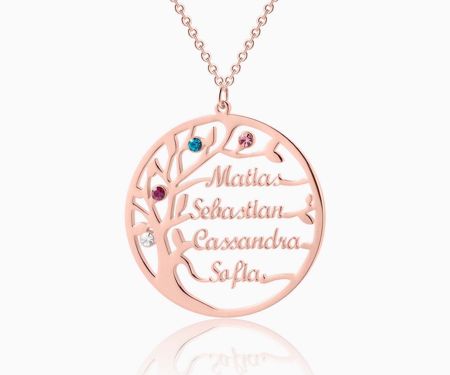 Family Tree Name Necklace w/ Birthstones