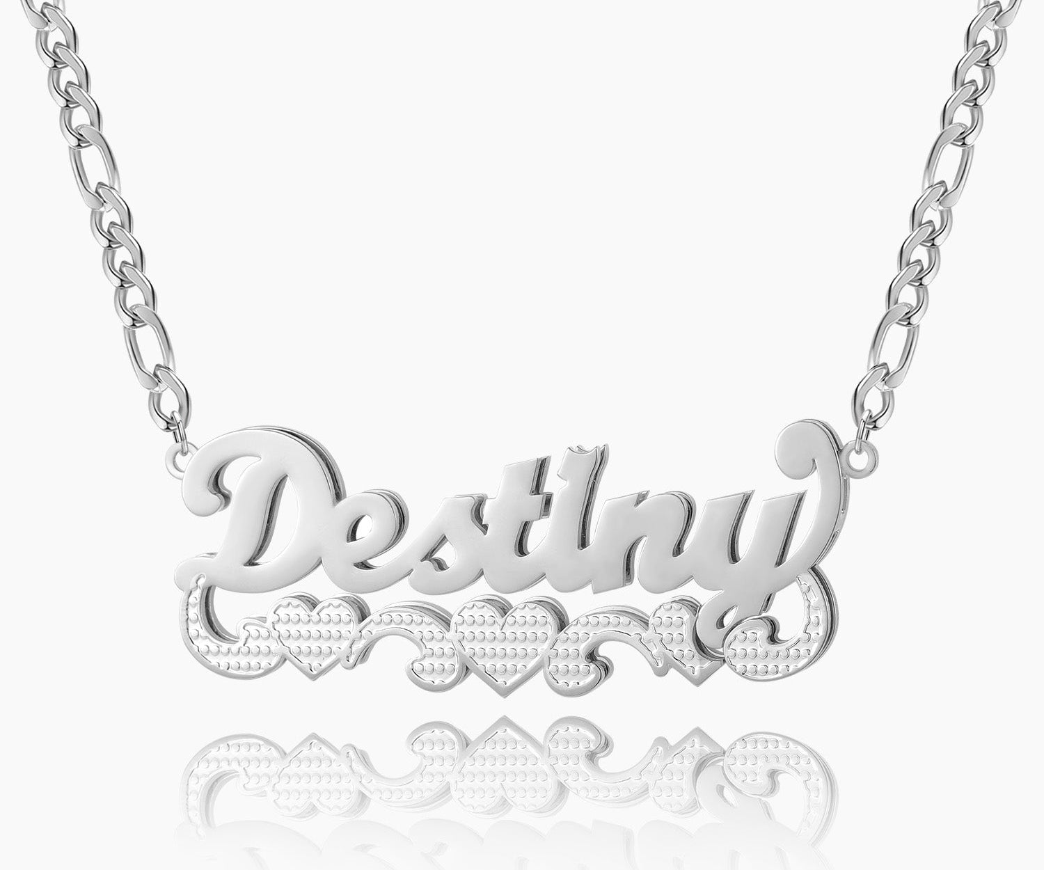 Double Plated Triple Heart Name Necklace w/ Cuban Chain
