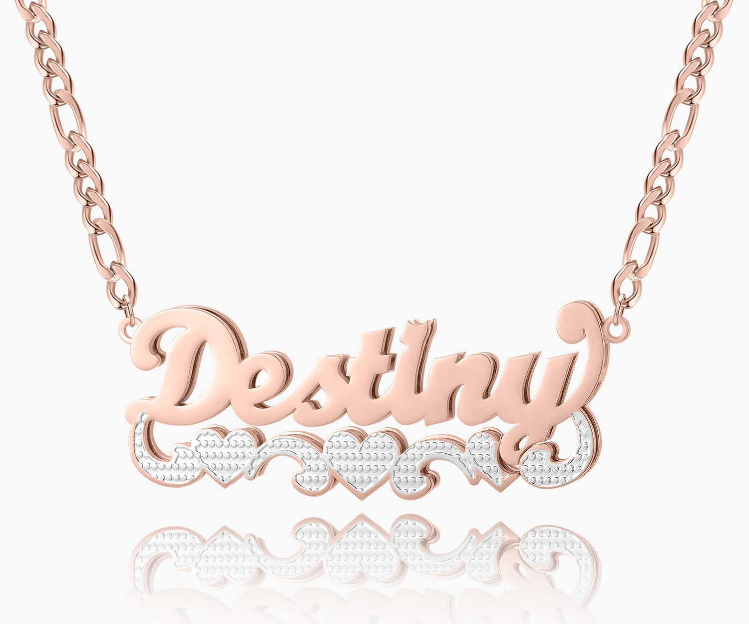 Double Plated Triple Heart Name Necklace w/ Cuban Chain