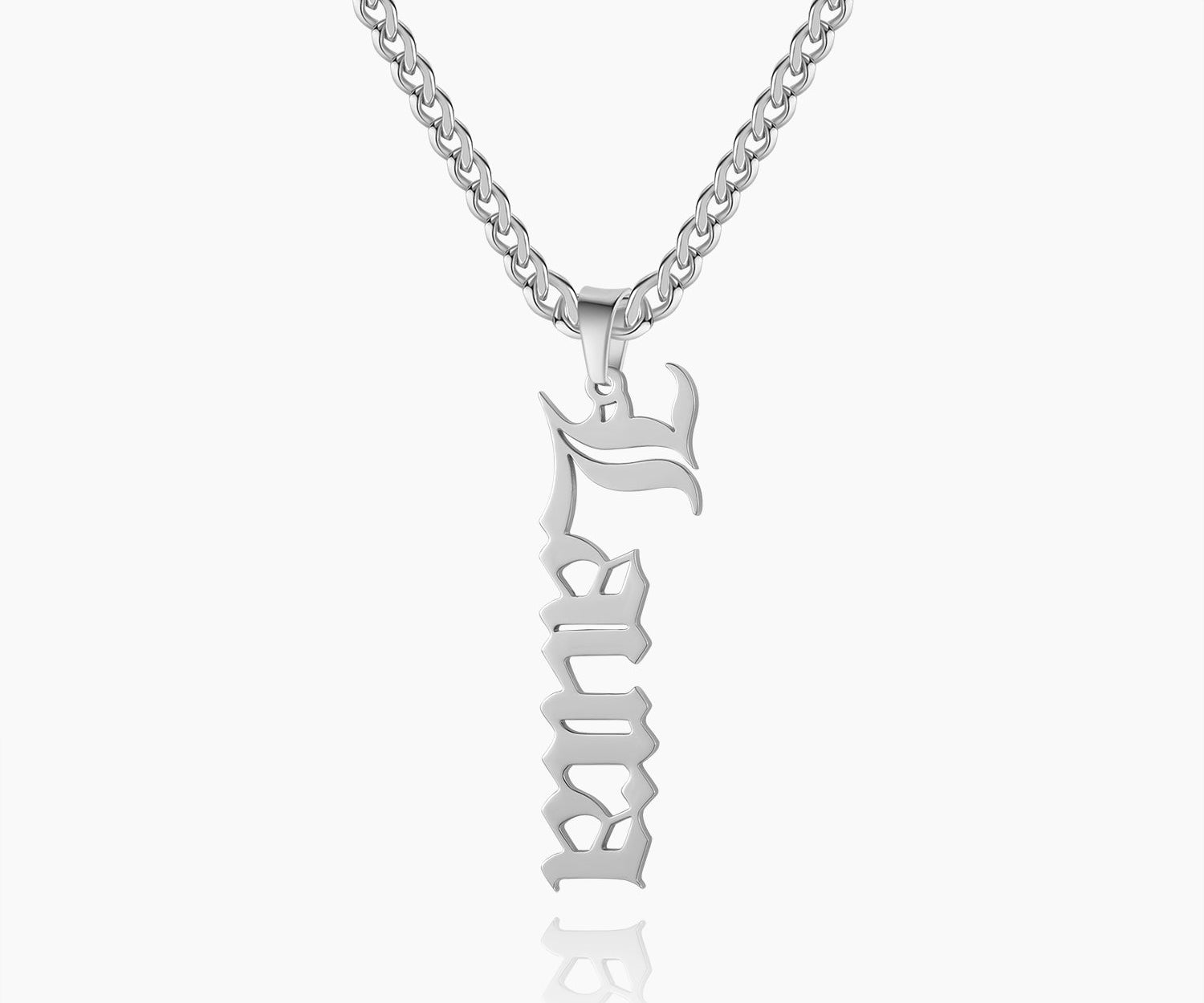 Vertical Gothic Name Necklace w/ Cuban Chain