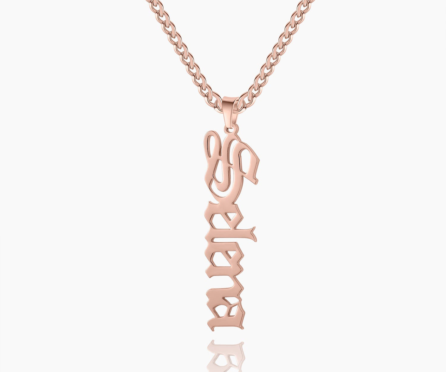 Vertical Gothic Name Necklace w/ Cuban Chain