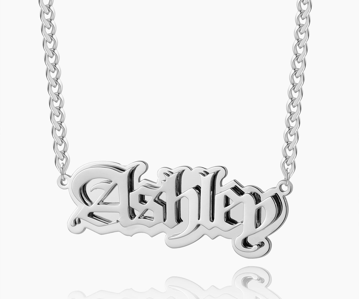 Gothic Outline Name Necklace w/ Cuban Chain