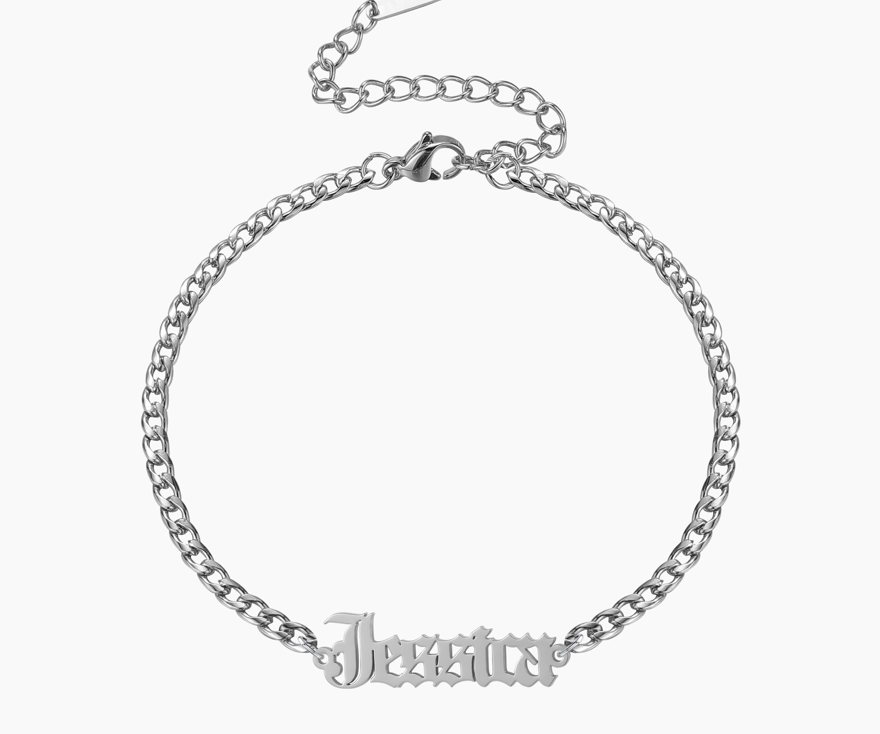 Gothic Name Bracelet w/ Cuban Chain