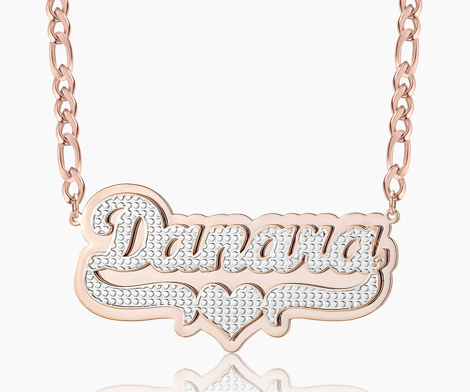 Double Plated Pop Out Heart Name Necklace w/ Figaro Chain