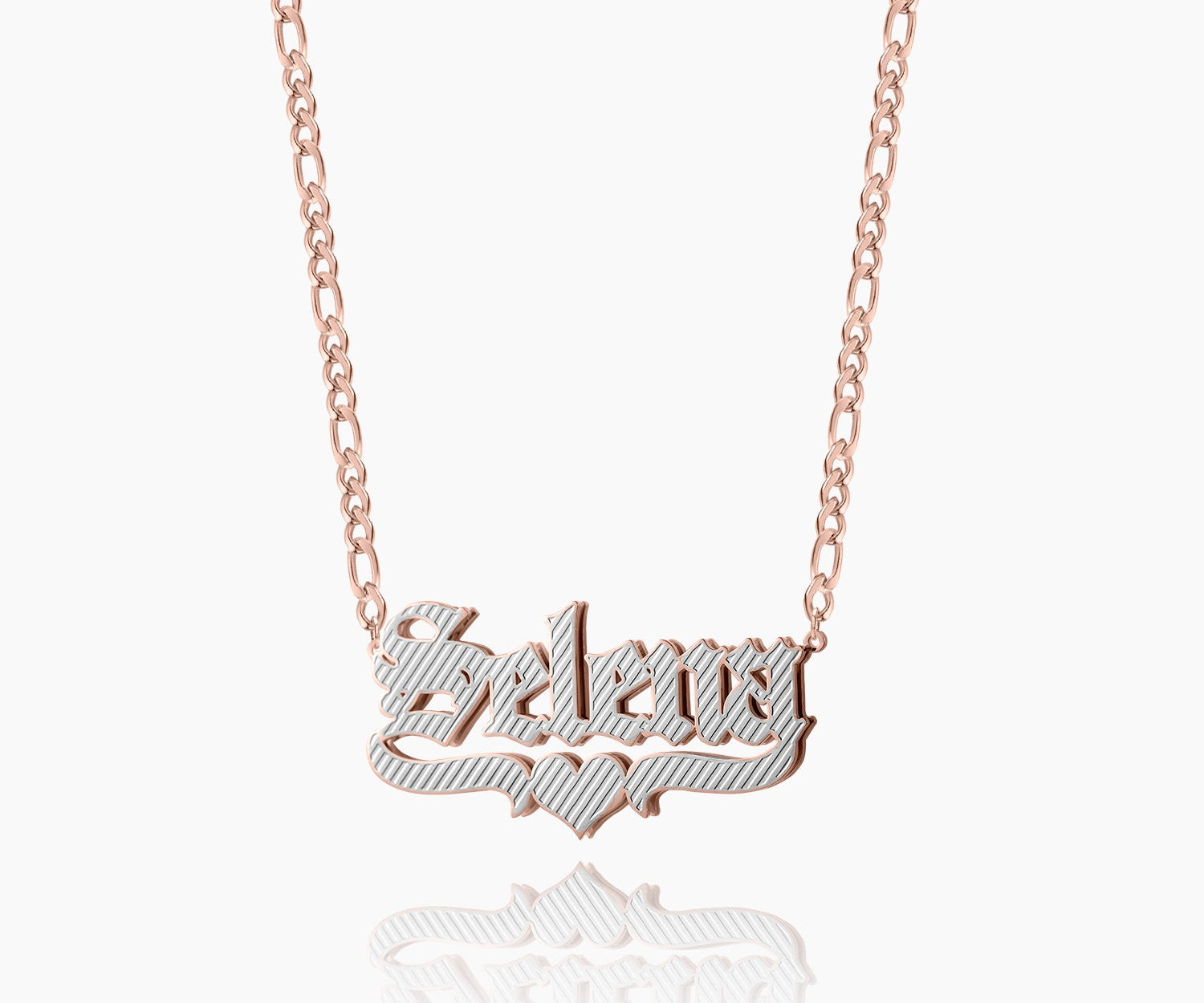 Double Plated Gothic Name Necklace w/ Figaro Chain