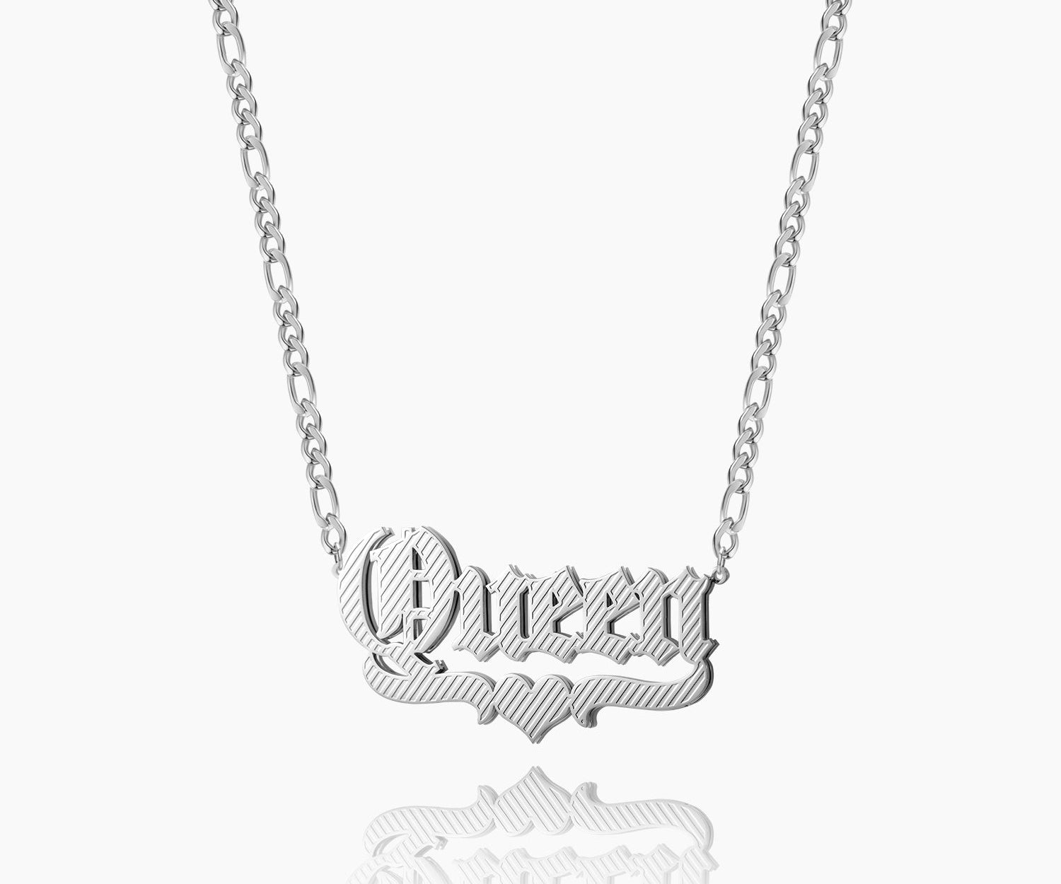 Double Plated Gothic Name Necklace w/ Figaro Chain
