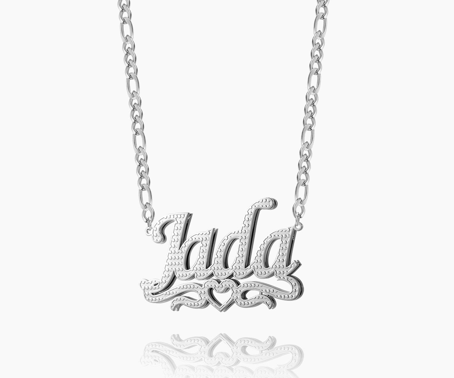 Double Plated Heart Title Name Necklace w/ Figaro Chain