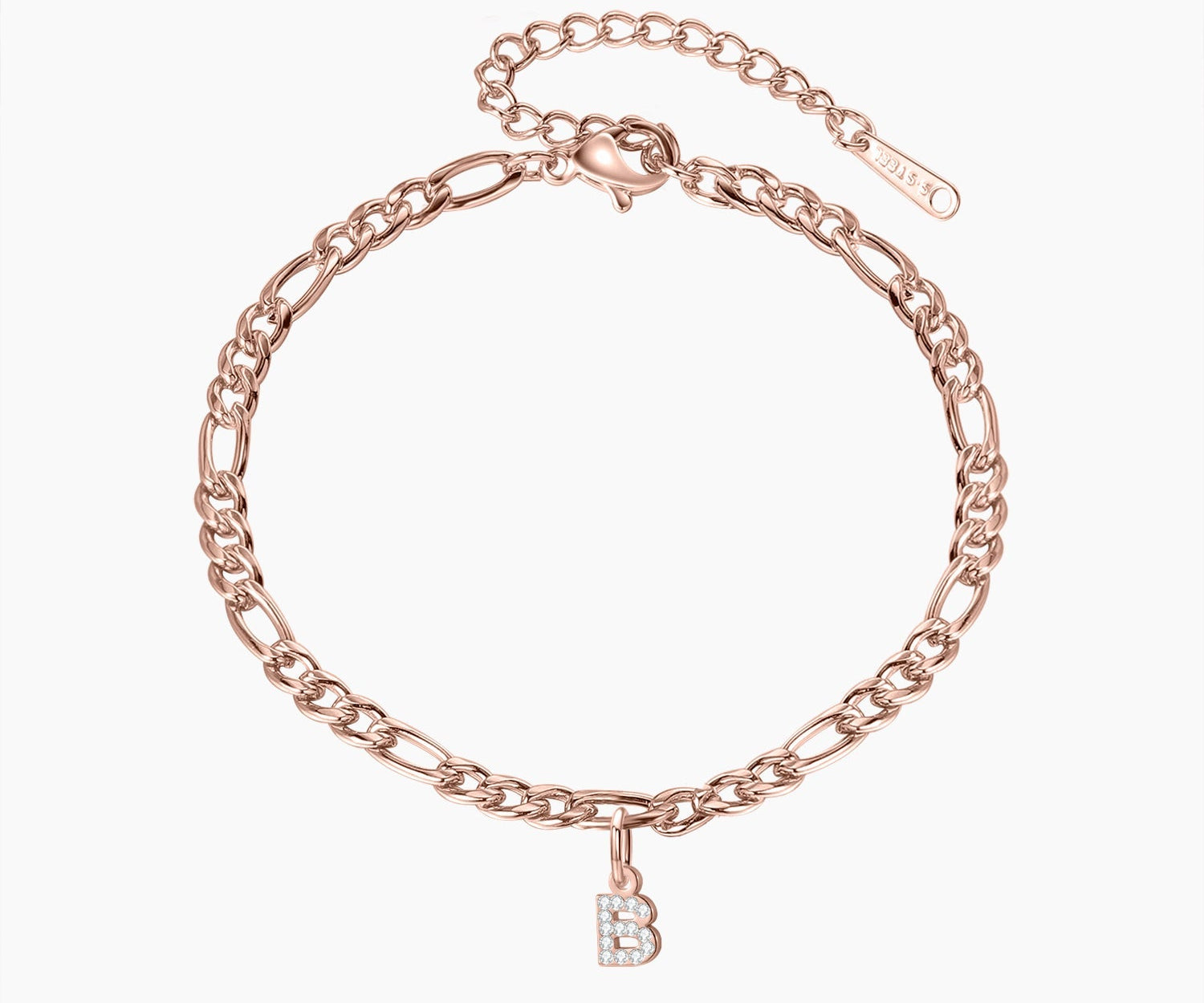 Iced Letter Anklet w/ Figaro Chain