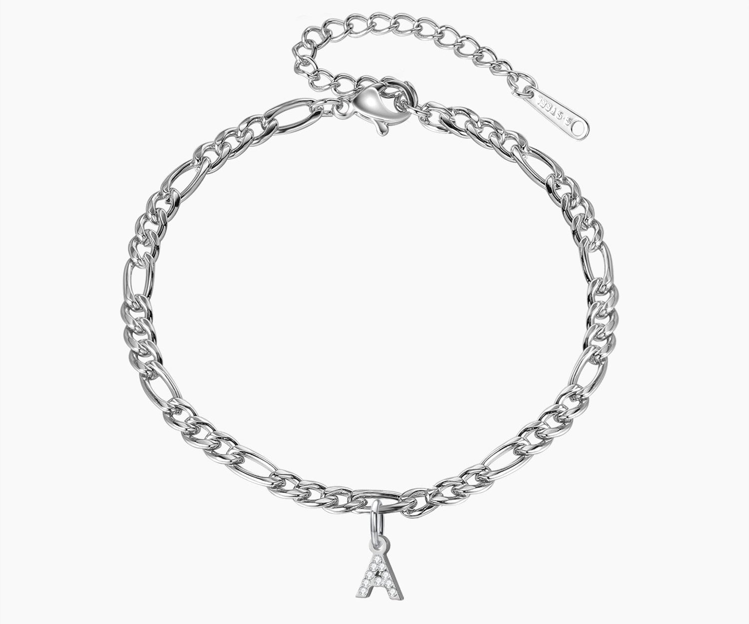 Iced Letter Anklet w/ Figaro Chain