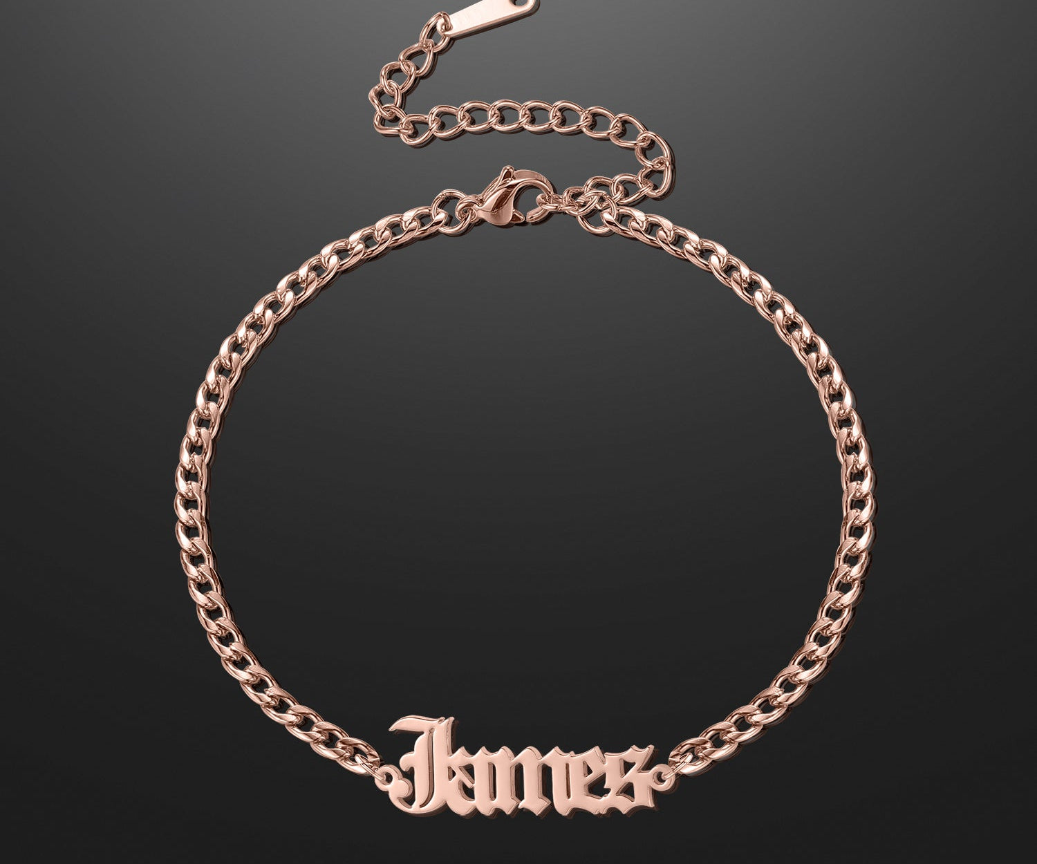 Gothic Name Bracelet w/ Cuban Chain