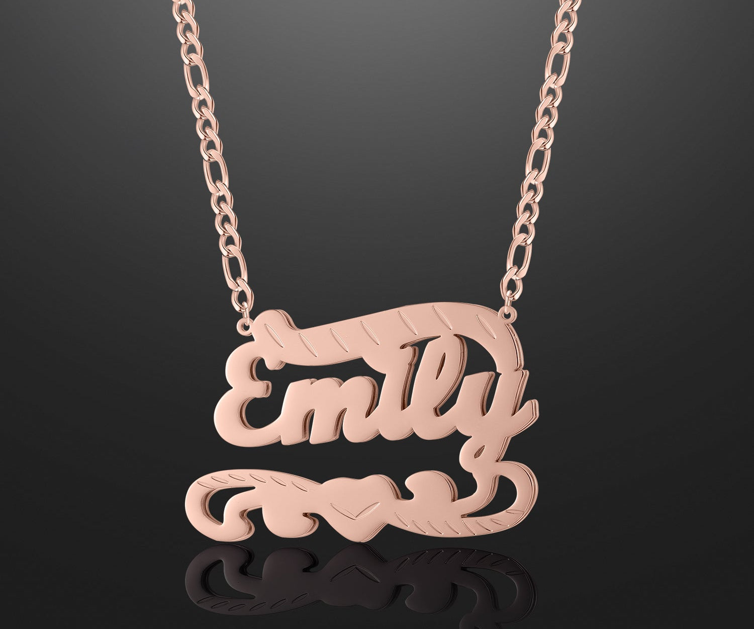 Double Plated Name Heart Necklace w/ Figaro Chain