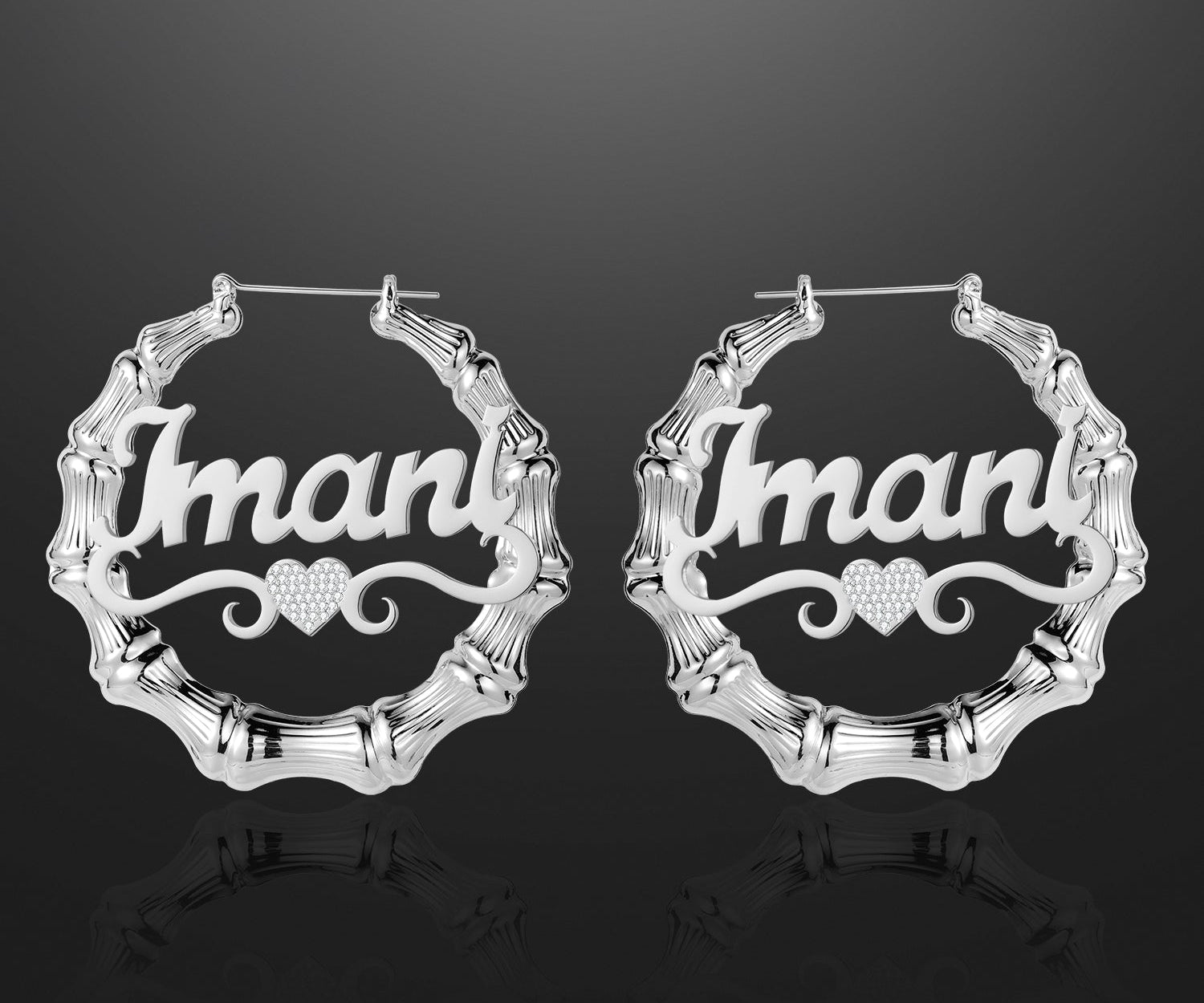 Heart Name Bamboo Hoop Earrings