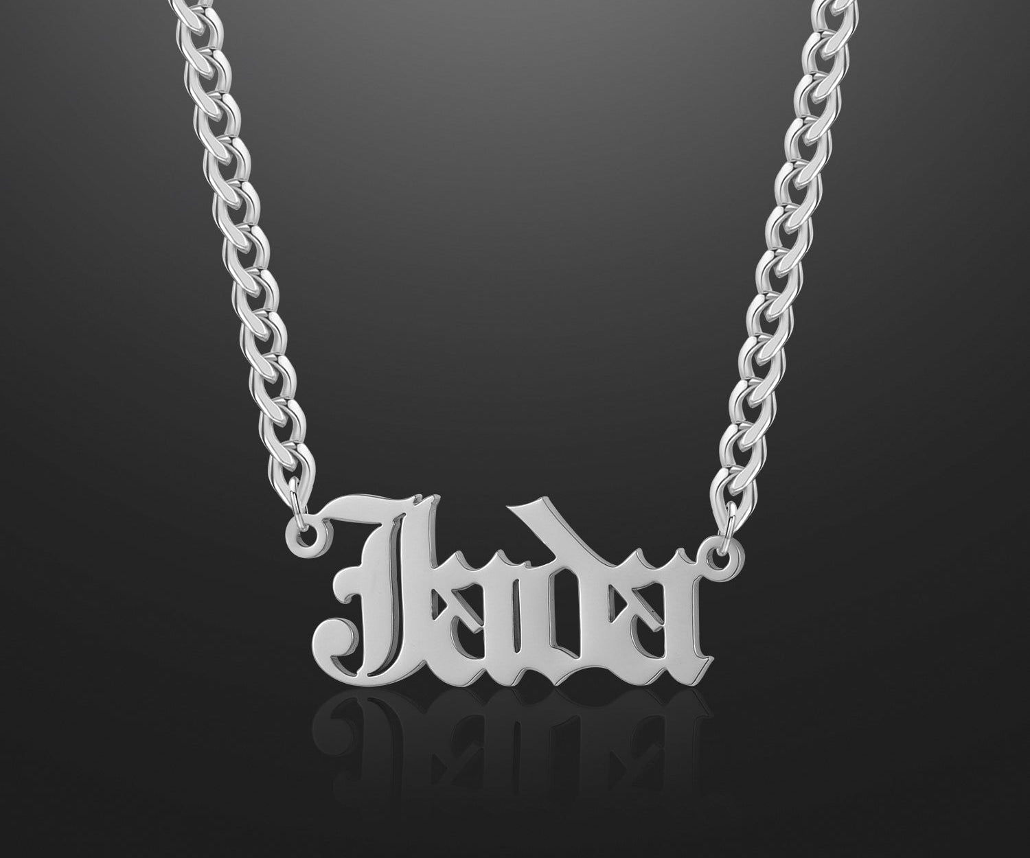 Kids Gothic Name Necklace w/ Cuban Chain